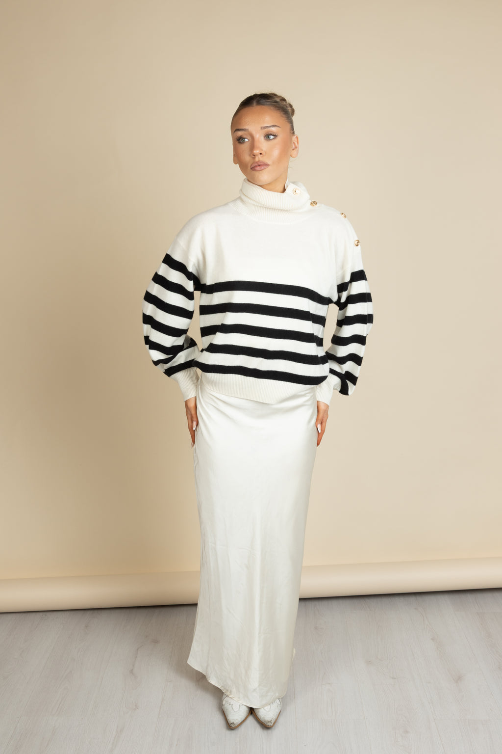 Chelsea Striped Cashmere Turtleneck