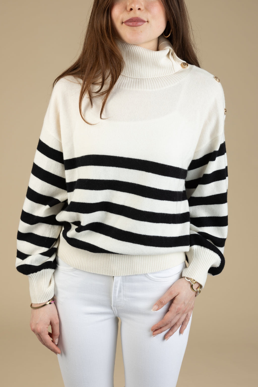 Chelsea Striped Cashmere Turtleneck