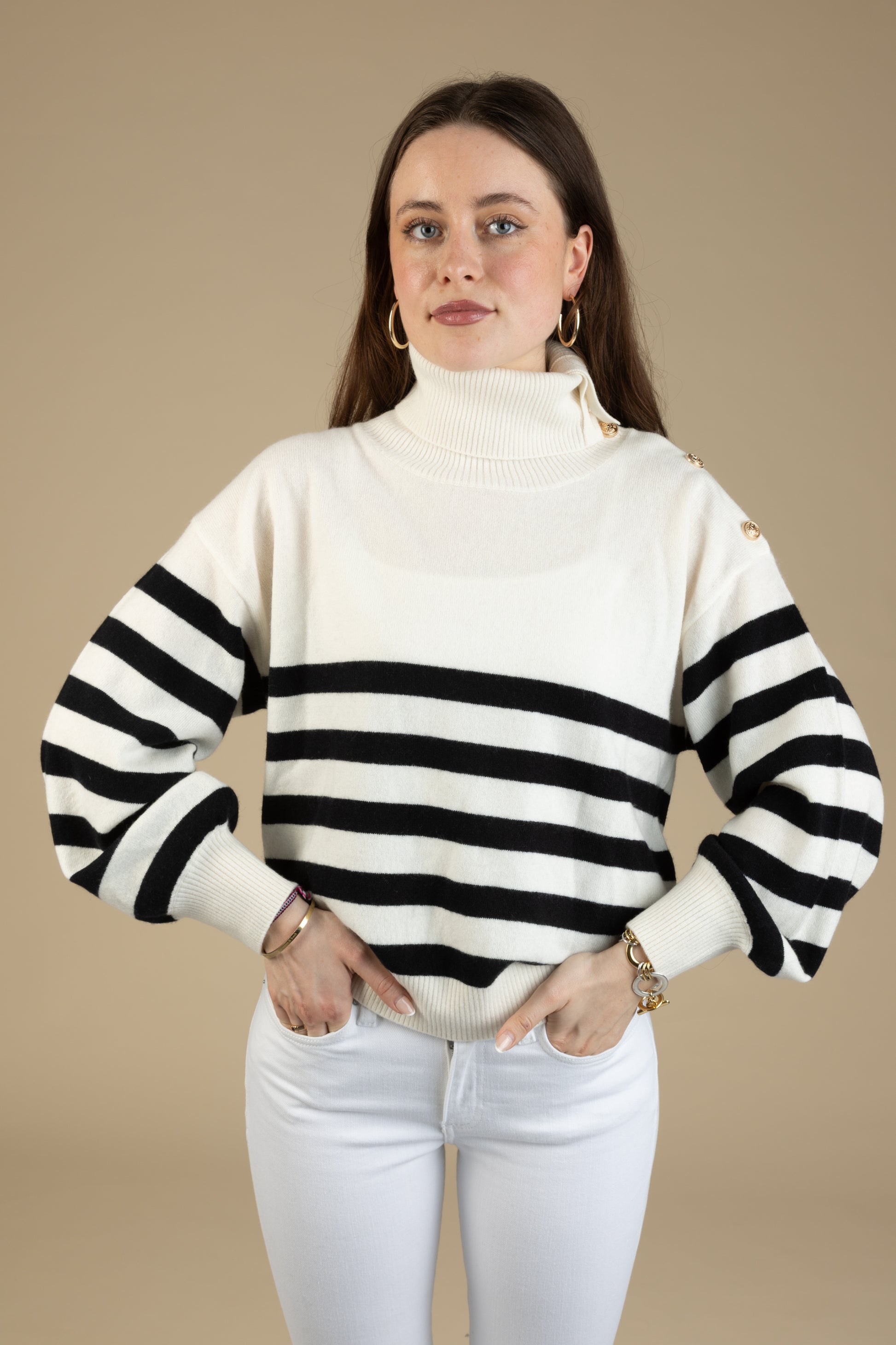 Chelsea Striped Cashmere Turtleneck