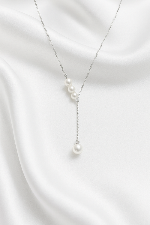 Dainty freshwater pearl drop necklace – elegant pearl jewellery for silk dress styling