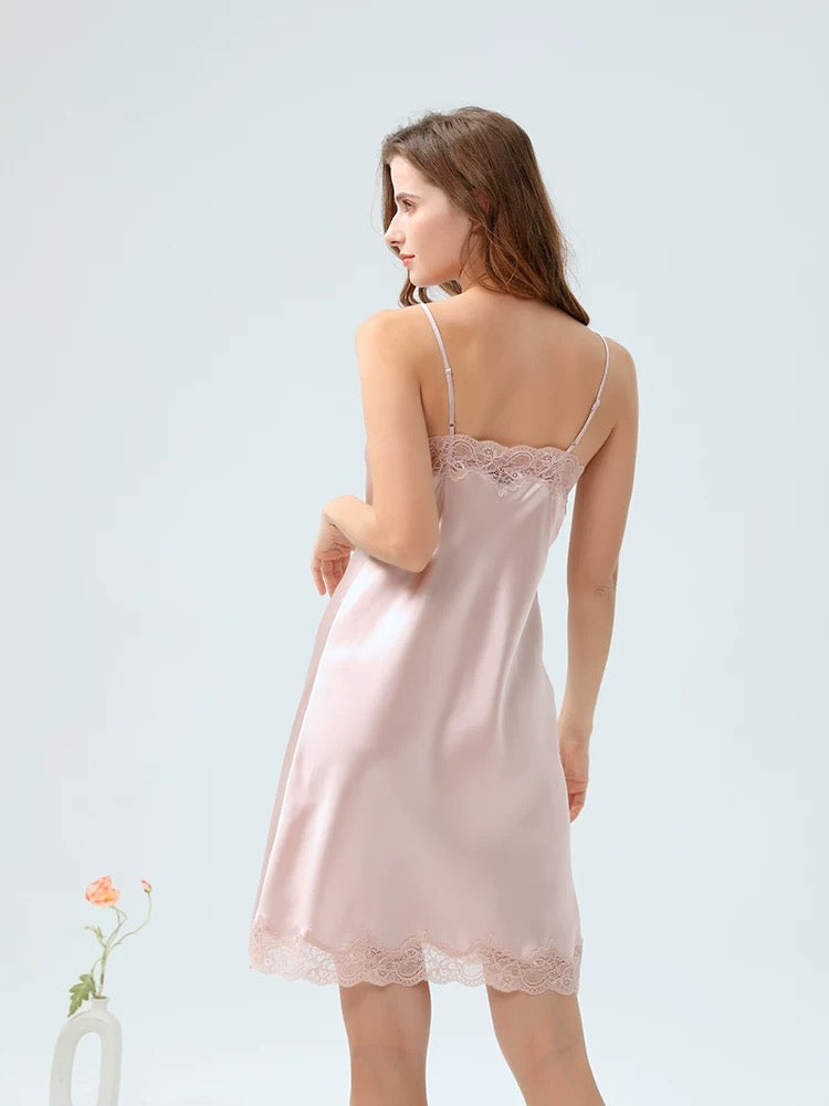 Bridal blush pink silk slip dress made from pure mulberry silk