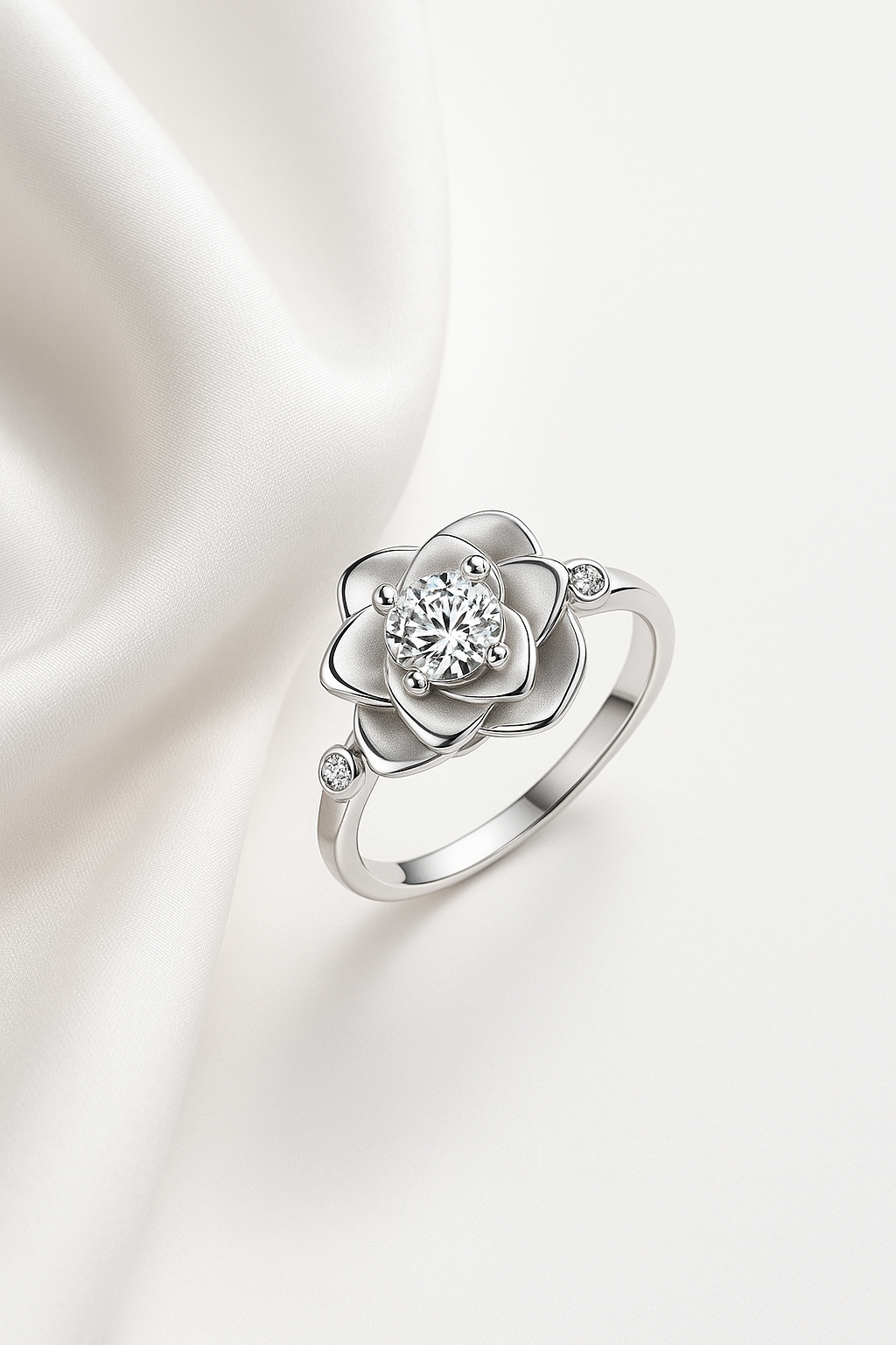 Floral diamond silver ring – romantic elegant jewellery inspired by blooming flowers