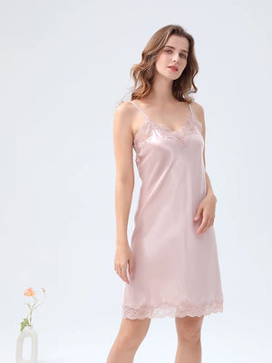Luxury women’s silk chemise in blush pink with adjustable straps